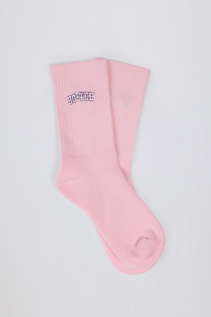 Ribbed Half-Crew Socks in Powder Pink