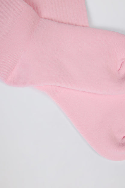 Ribbed Half-Crew Socks in Powder Pink