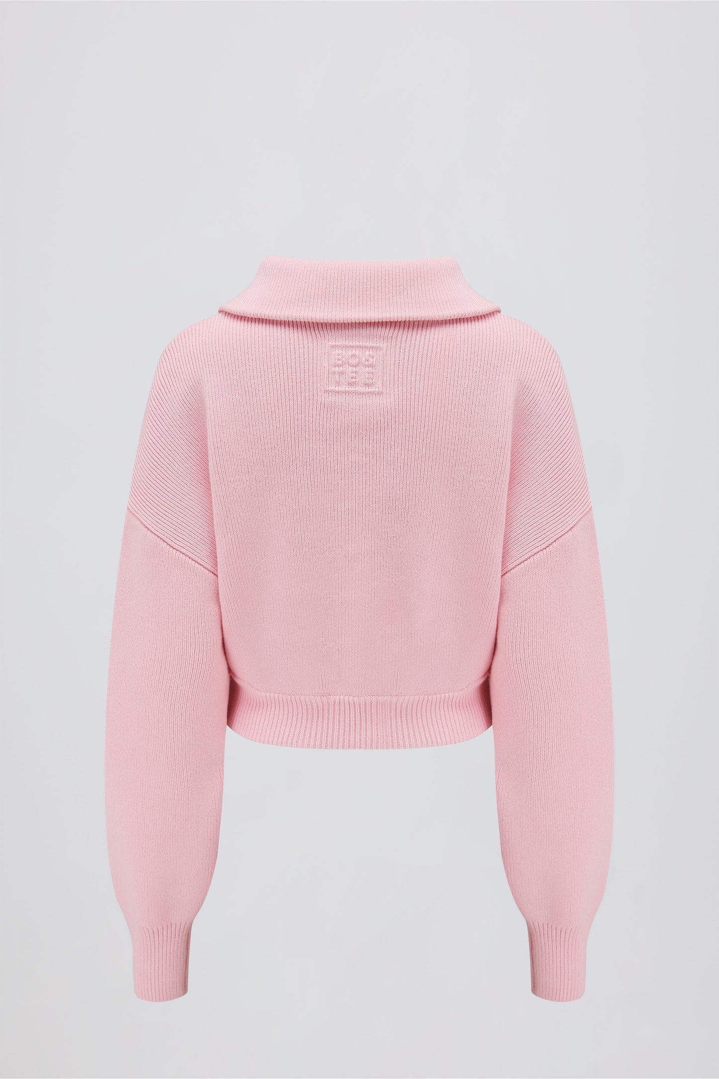 Ribbed-Knit Cropped Zip-Up Sweatshirt in Pale Pink