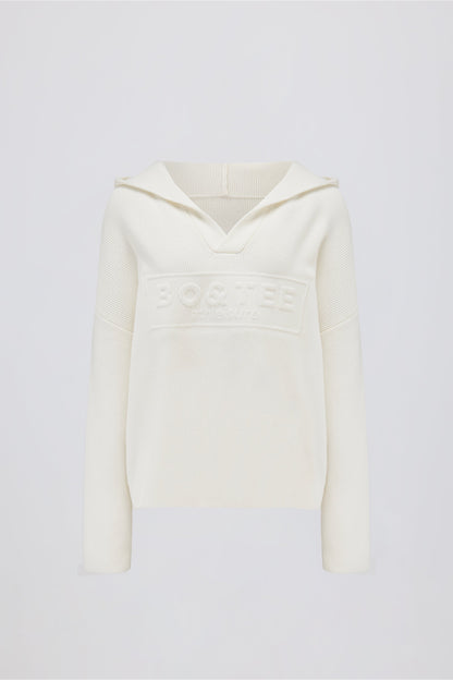 Ribbed-Knit Oversized Hoodie in Ivory