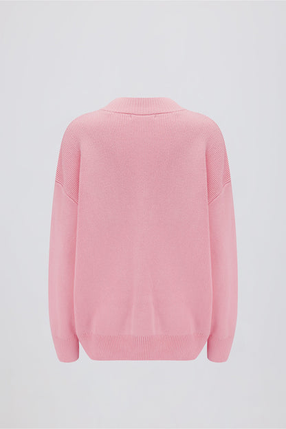 Ribbed-Knit Oversized Jumper in Pale Pink
