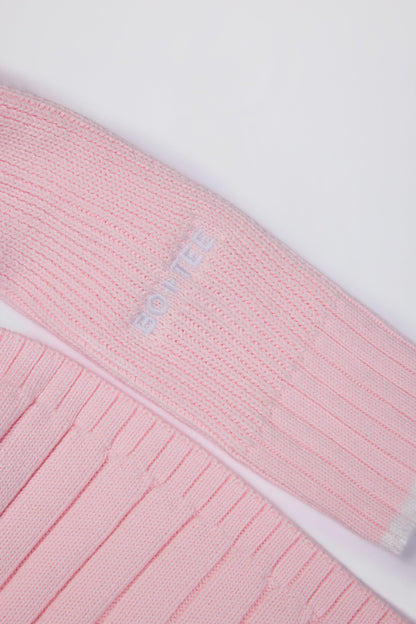 Ribbed-Knit Quarter-Zip Cropped Jumper in Powder Pink