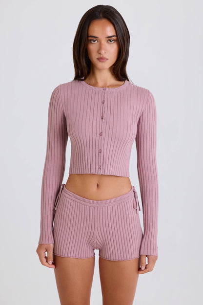 Ribbed Knit Tie Mini Shorts in Mauve