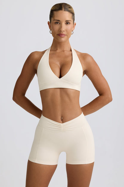 Ruched Mini Shorts in Ivory Marl