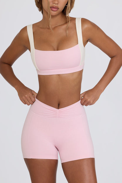 Ruched Mini Shorts in Pale Pink Marl