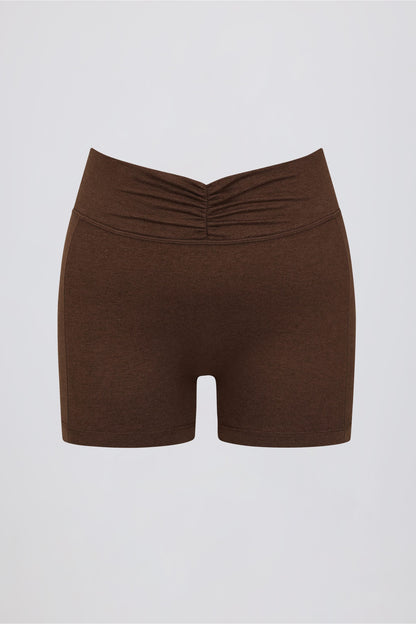 Ruched Mini Shorts in Pecan Marl