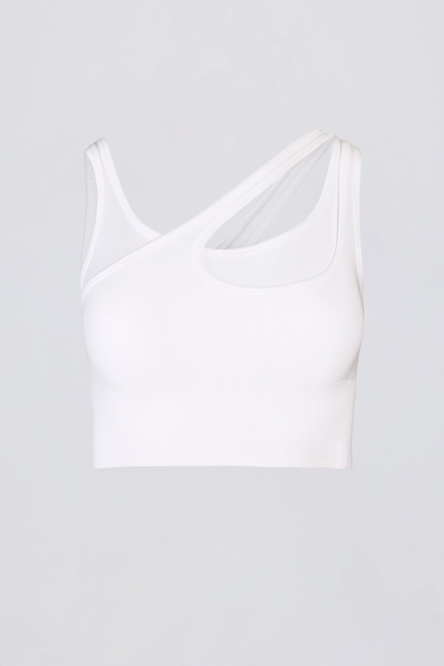 Seamless Soft Rib Asymmetric Sports Bra in White