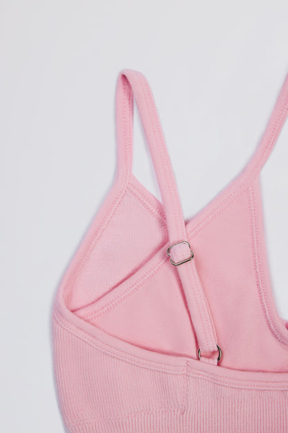 Seamless Soft Rib Crossover Sports Bra in Powder Pink