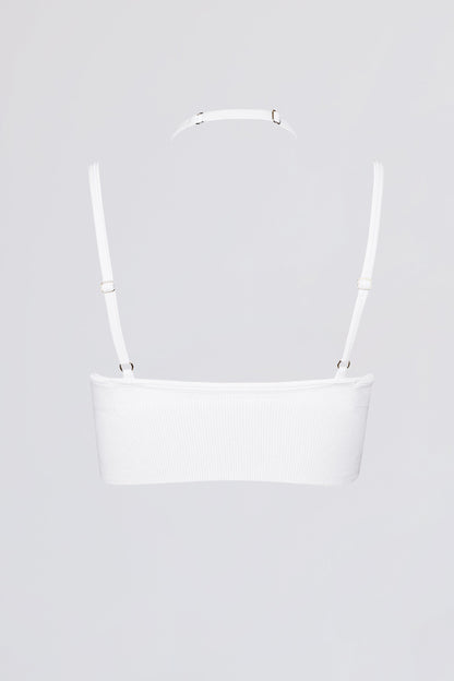 Seamless Soft Rib Crossover Sports Bra in White