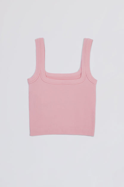 Seamless Soft Rib Square-Neck Tank Top in Powder Pink