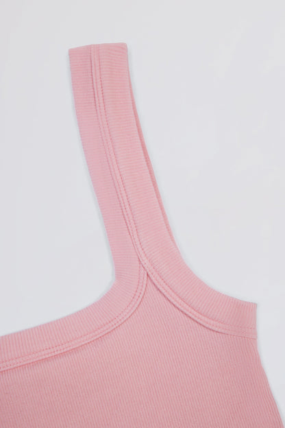 Seamless Soft Rib Square-Neck Tank Top in Powder Pink