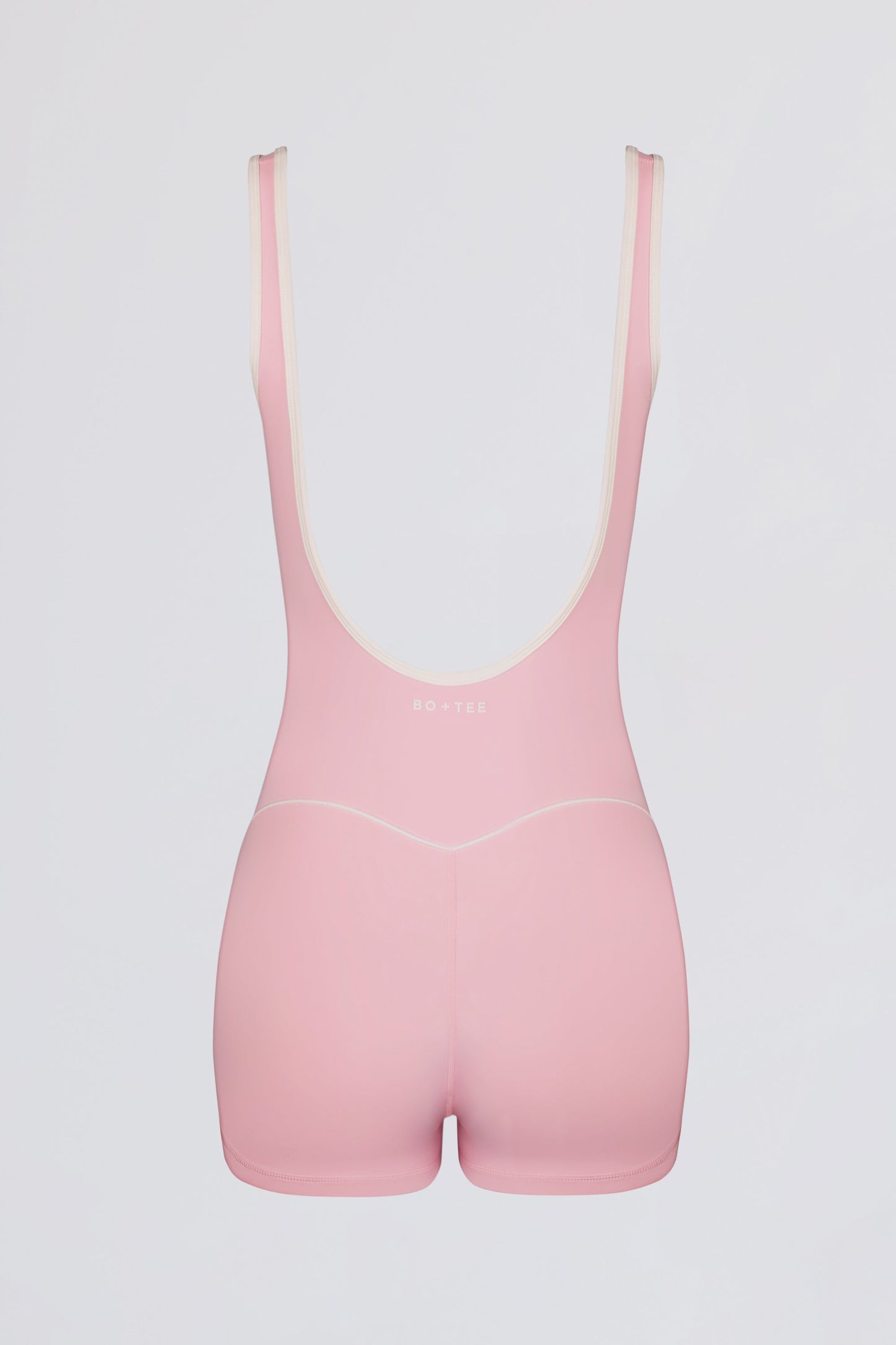 Soft Active Backless Contrast Unitard in Powder Pink