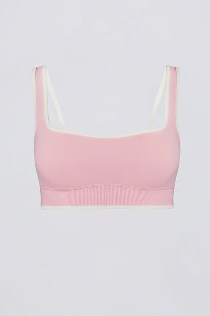 Soft Active Contrast Sports Bra in Powder Pink