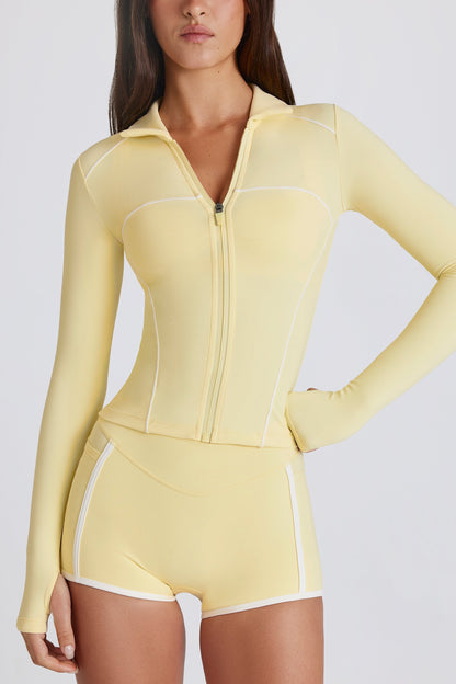 Soft Active Contrast Zip-Up Jacket in Lemon