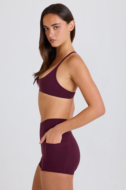 Soft Active Crossover Pocket Shorts in Burgundy