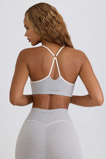 Soft Active Sweetheart-Neck Sports Bra in Grey Marl