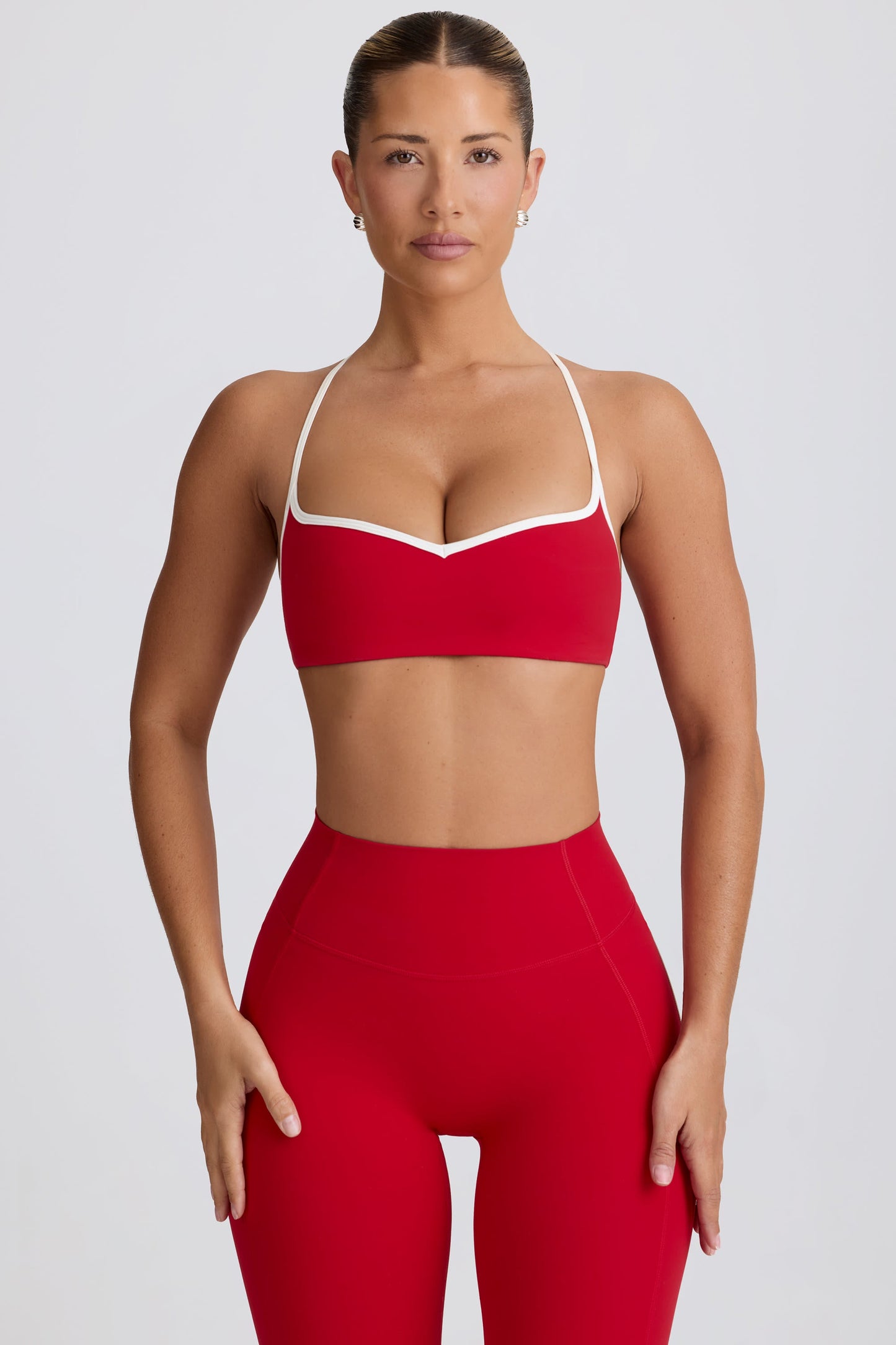 Soft Active Sweetheart-Neck Sports Bra in Hot Red