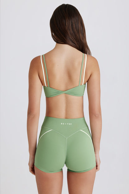Soft Active Twist-Front Mini Shorts in Green