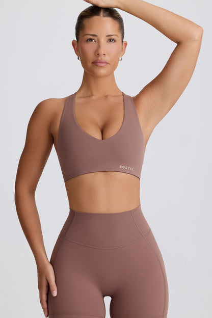 Soft Active V-Neck Sports Bra in Mocha
