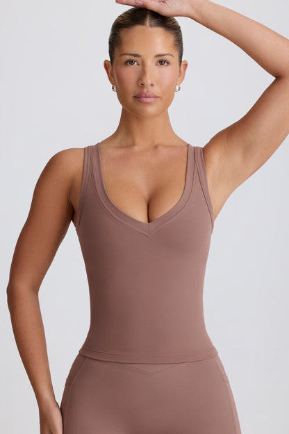 Soft Active V-Neck Tank Top in Mocha