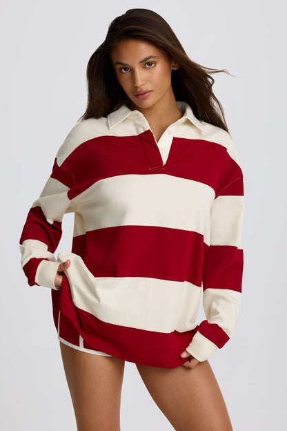 Striped Oversized Long-Sleeve T-Shirt in Dark Red