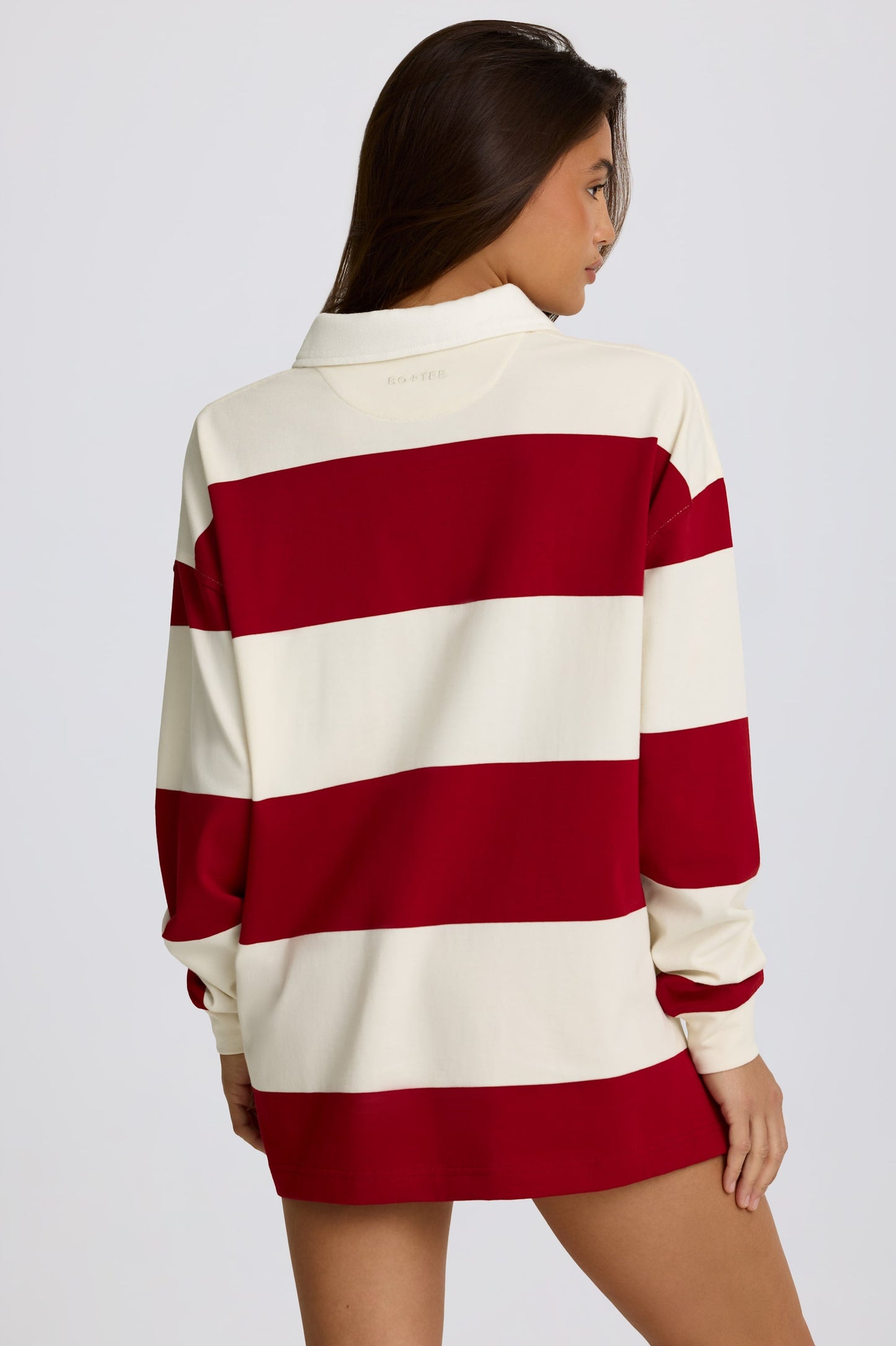 Striped Oversized Long-Sleeve T-Shirt in Dark Red