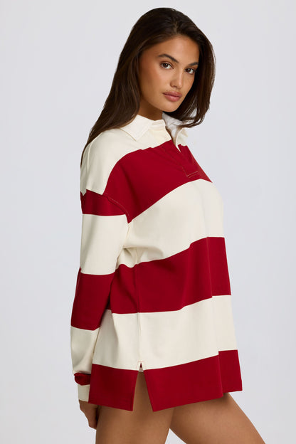 Striped Oversized Long-Sleeve T-Shirt in Dark Red