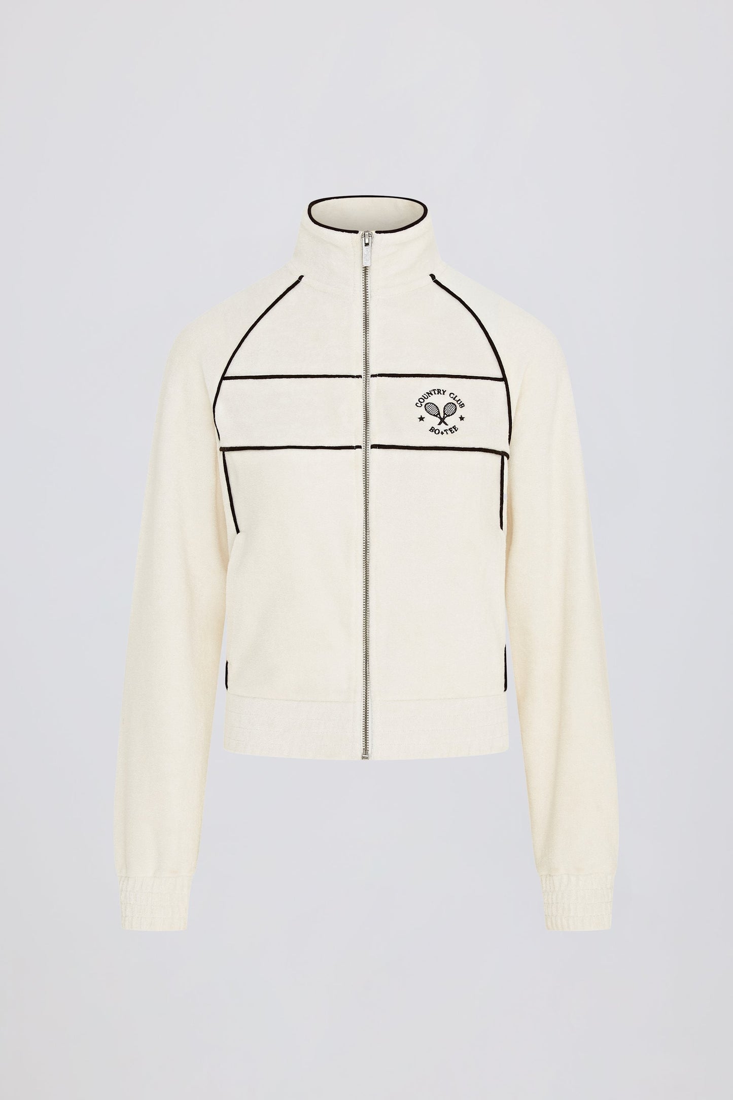 Terry Towelling Zip-Up Cropped Sweatshirt in Ivory