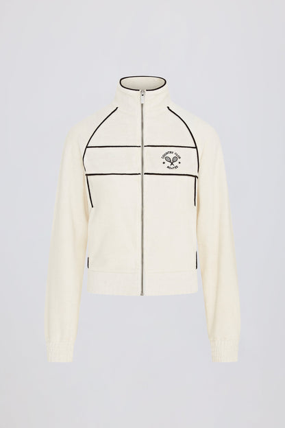 Terry Towelling Zip-Up Cropped Sweatshirt in Ivory