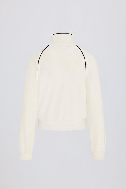 Terry Towelling Zip-Up Cropped Sweatshirt in Ivory