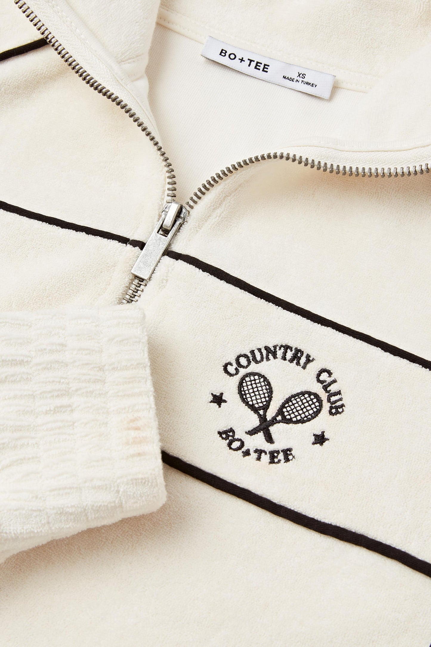 Terry Towelling Zip-Up Cropped Sweatshirt in Ivory