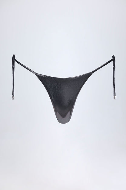 Thong Bikini Bottoms in Silver Chrome