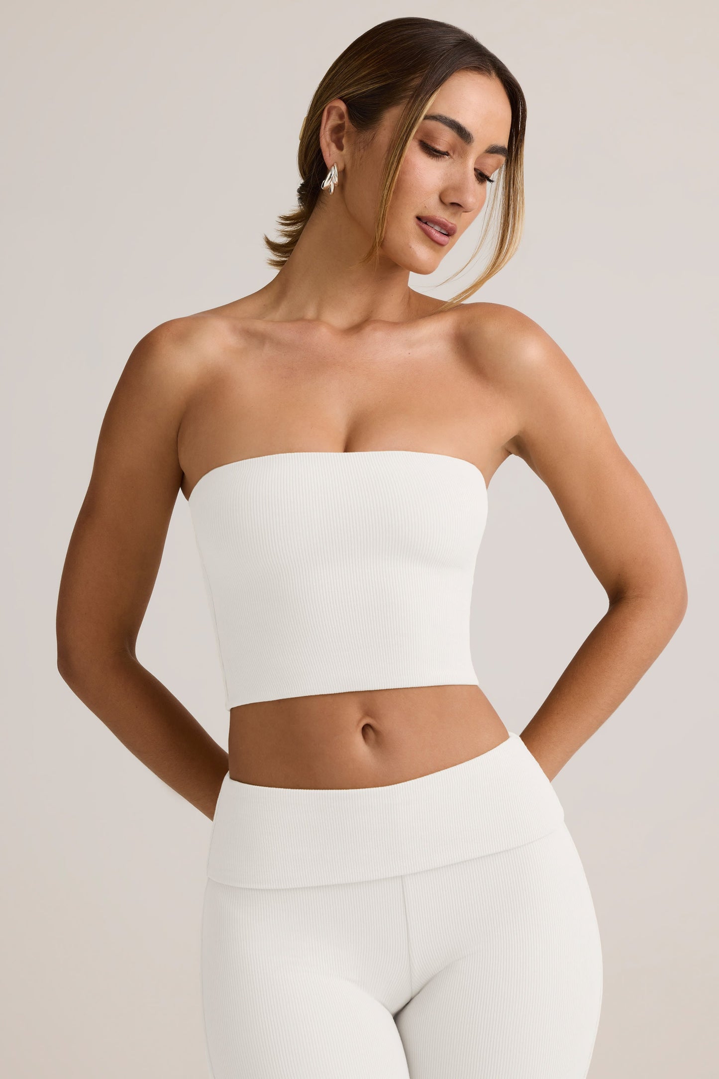Modal Strapless Crop Top in White