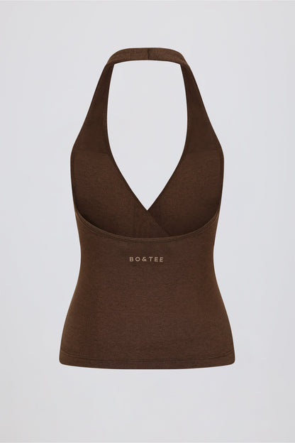 Wrap Halterneck Tank Top in Pecan Marl